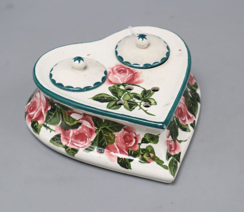 A Wemyss cabbage rose heart-shaped inkstand, height 6cm